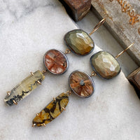 Chatoyant Grey, Copper Star Rutilated, and Dendritic Quartz Earrings